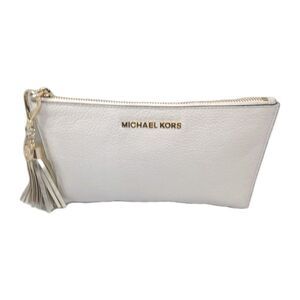 Michael Kors  Leather Clutch Purse Off White Tassel & Key Ring Accents